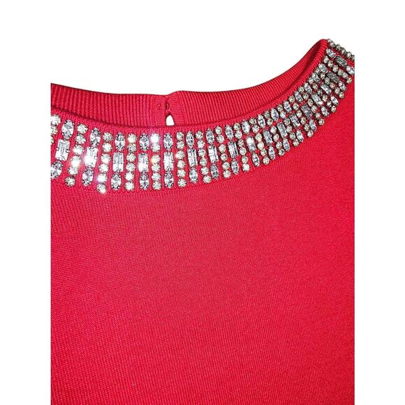 Talbots Red Knit Blouse Embellished Jeweled Neckline Sweater Career Comfort NEW - Picture 5 of 9